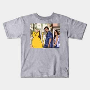 Distracted Boyfriend Meme Yellow Cat Kids T-Shirt